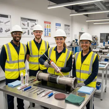 Industry technicians in professional training session for polymer bonding repair certification