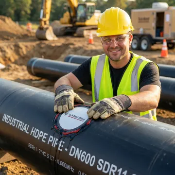 Technician applying Tech-Bond polymer patch to a damaged industrial pipe on a job site