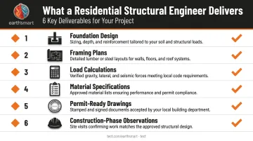 Six structural engineering residential deliverables checklist infographic