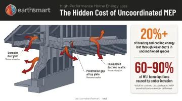 MEP penetration energy loss statistics showing 20 percent heating and cooling losses infographic