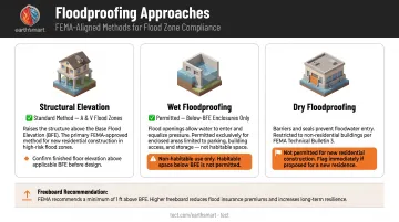 Three residential flood zone elevation and floodproofing methods comparison chart