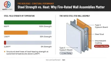 Steel framing fire resistance protection methods and temperature strength loss chart