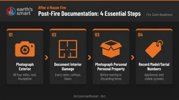 4-step fire damage documentation checklist process flow infographic