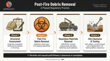 4-phase post-fire debris removal sequence from structural assessment to site clearance