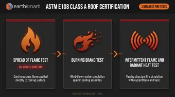 Three ASTM E108 fire tests for Class A roof assembly certification process