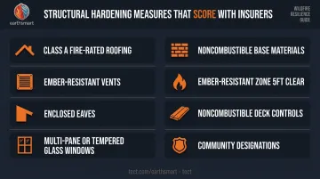 Eight wildfire home hardening measures scored by insurers and catastrophe models