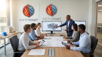 Tect coordinated design team reviewing fire-resilient home assembly specifications together