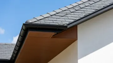 WUI home Class A metal roof with enclosed noncombustible eaves and gutters