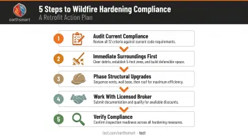 Five-step wildfire hardening retrofit process from audit to FAIR Plan discount qualification