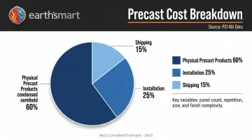 Precast concrete cost breakdown showing products installation and shipping percentages