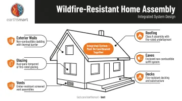 California WUI wildfire-resistant home assembly components coordination diagram