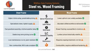 Steel frame versus wood frame six-dimension cost and performance comparison chart