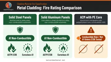 Metal cladding fire classification comparison solid steel aluminum versus ACM panels