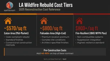 California wildfire rebuild cost tiers comparison from mid-market to fire-resilient