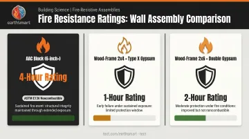AAC blocks versus wood-frame wall assembly fire resistance ratings comparison infographic