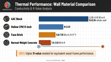 AAC block thermal conductivity versus CMU brick and concrete R-value comparison chart