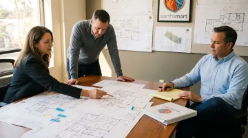 Construction team coordinating fire suppression enclosure design during building planning phase