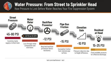 Municipal street water pressure versus residual sprinkler head pressure loss breakdown diagram