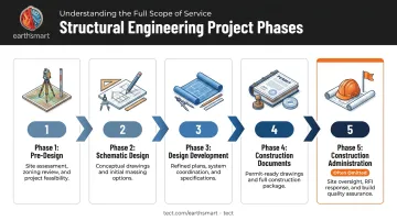 Five-phase structural engineering services process flow from pre-design to construction administration