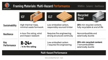 Three sustainable structural materials comparison ICF CLT recycled steel key properties