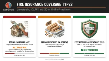 Three fire insurance coverage types ACV RCV and extended replacement cost comparison