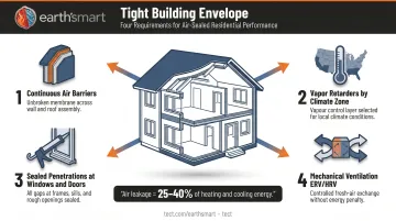 Four components of a tight building envelope airtightness system diagram