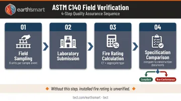4-step ASTM C140 field sampling and fire rating verification process flow diagram