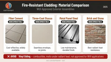 Fire-resistant exterior cladding materials comparison chart for WUI construction