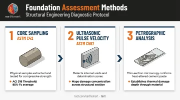 Three engineering methods for assessing fire-damaged concrete foundation structural integrity