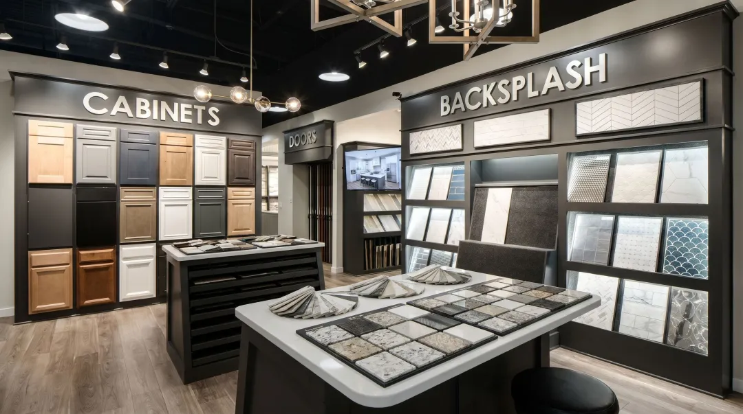 Luxury home builder design studio showing material selections and visualization tools