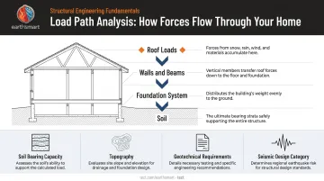 Structural load path analysis diagram from roof through foundation to soil