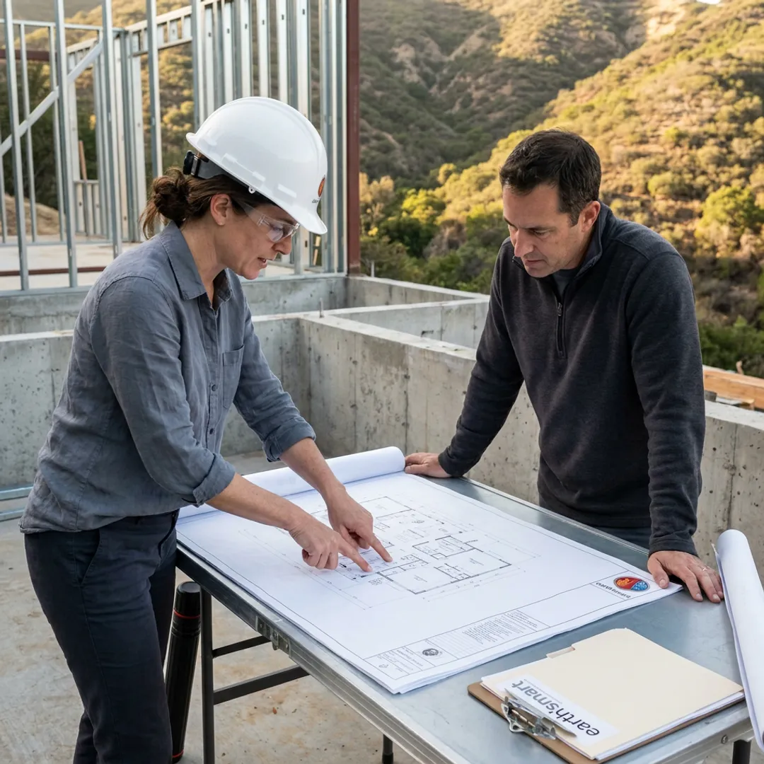 Architect reviewing Malibu rebuild plans
