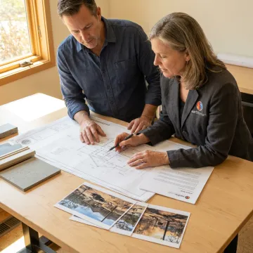 Architect reviewing wildfire rebuild plans