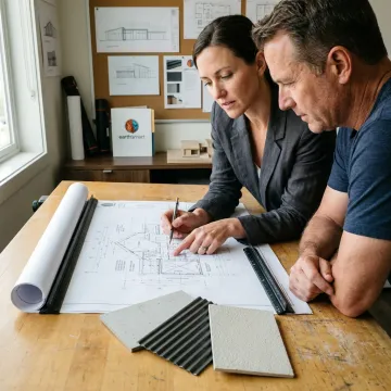 Architect reviewing fortified home plans