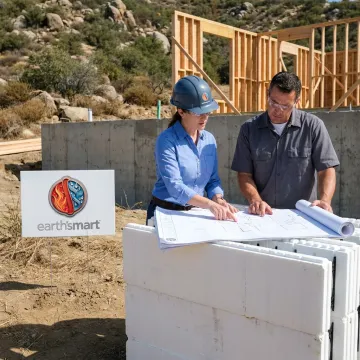 Architect reviewing concrete form plans on site