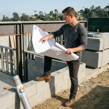 Design-build contractor coordinating plans on site