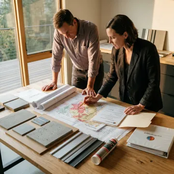 Architect reviewing wildfire prepared home plans