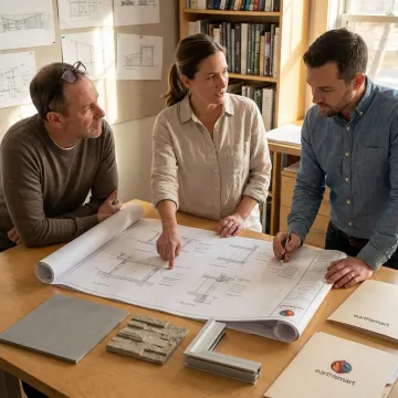 Architects reviewing healthy home construction plans