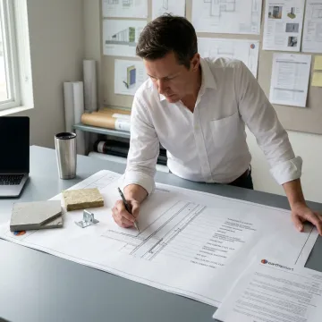 Architect reviewing non-combustible cladding assembly details