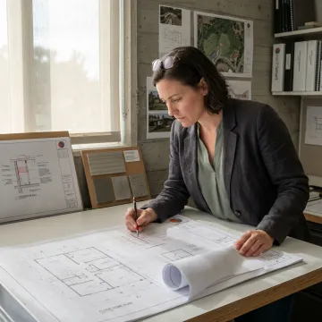 Architect reviewing resilient home plans