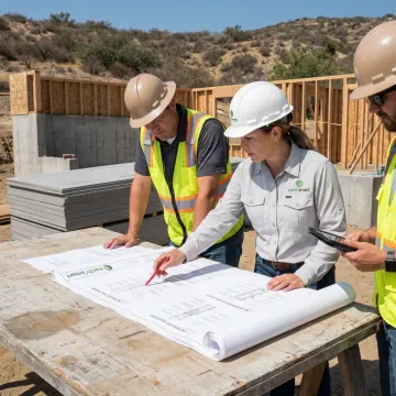 Architect reviewing fire defense plans for a resilient home