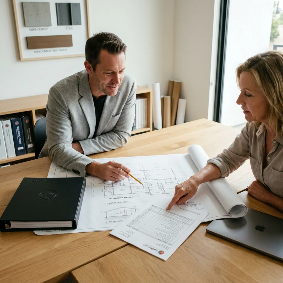 Rebuild estimating meeting with plans and cost documents