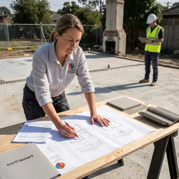 Architect reviewing fire rebuild cost plans