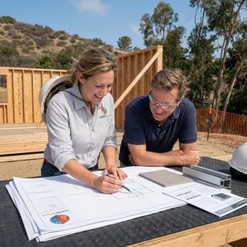 Architect reviewing healthy home construction plans