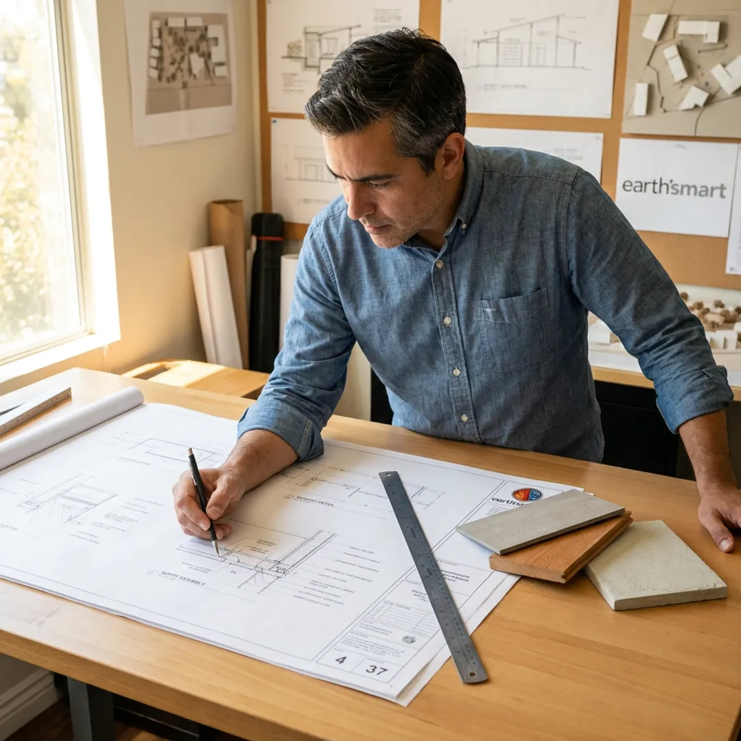 Architect reviewing fire-resilient soffit details