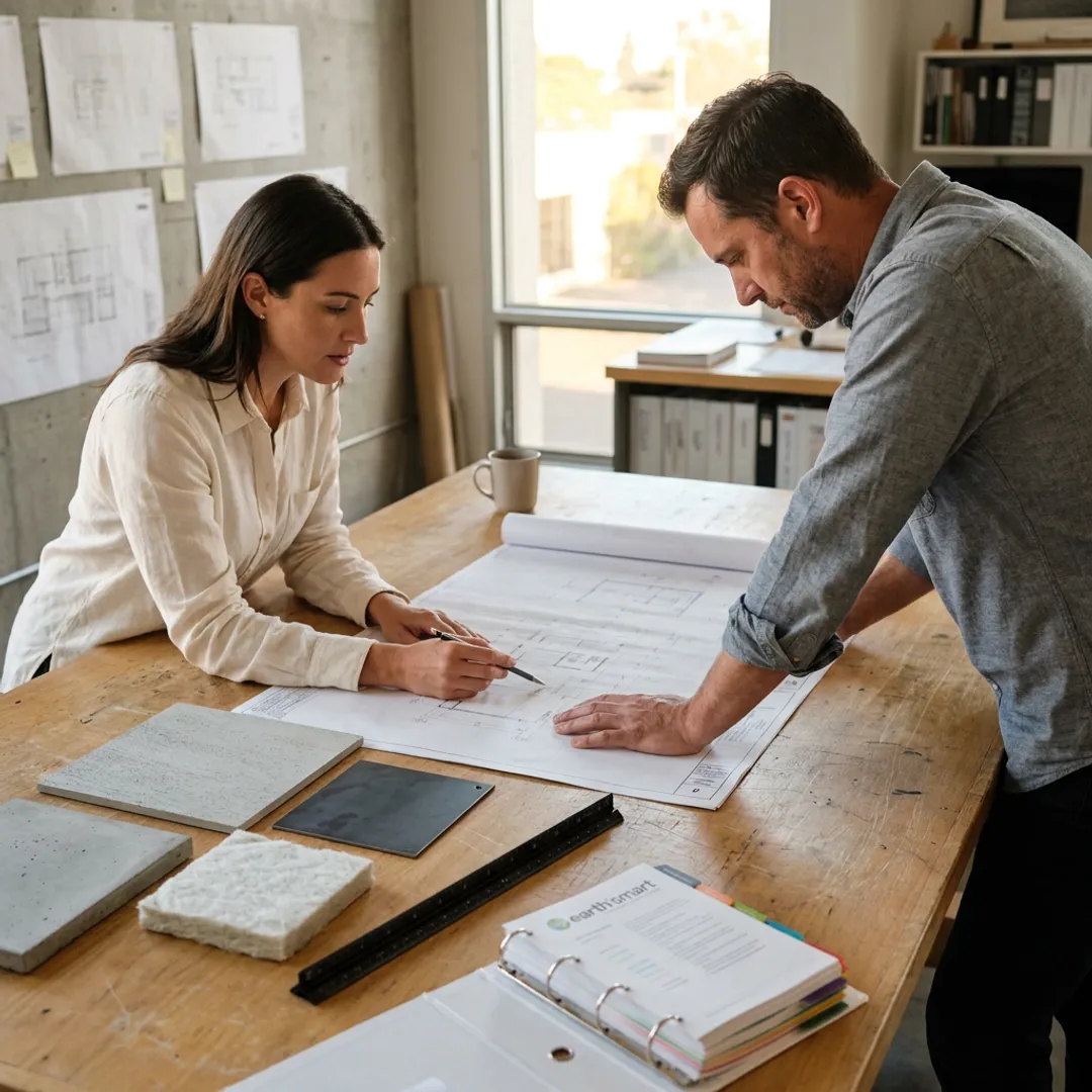Architect reviewing resilient home plans