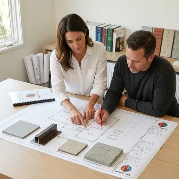 Architect coordinating custom home plans with building systems