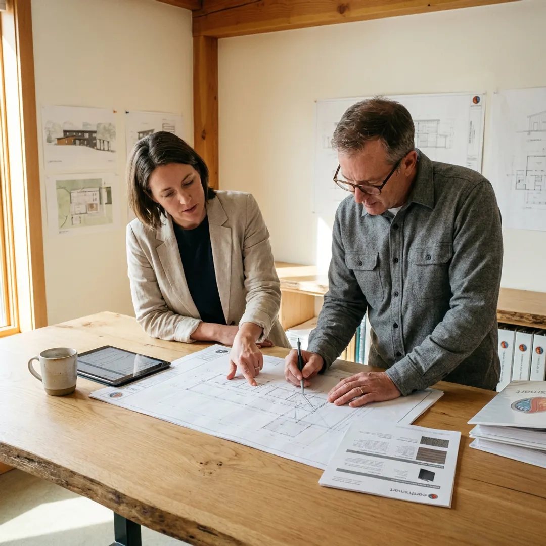 Architect and engineer coordinating resilient home plans