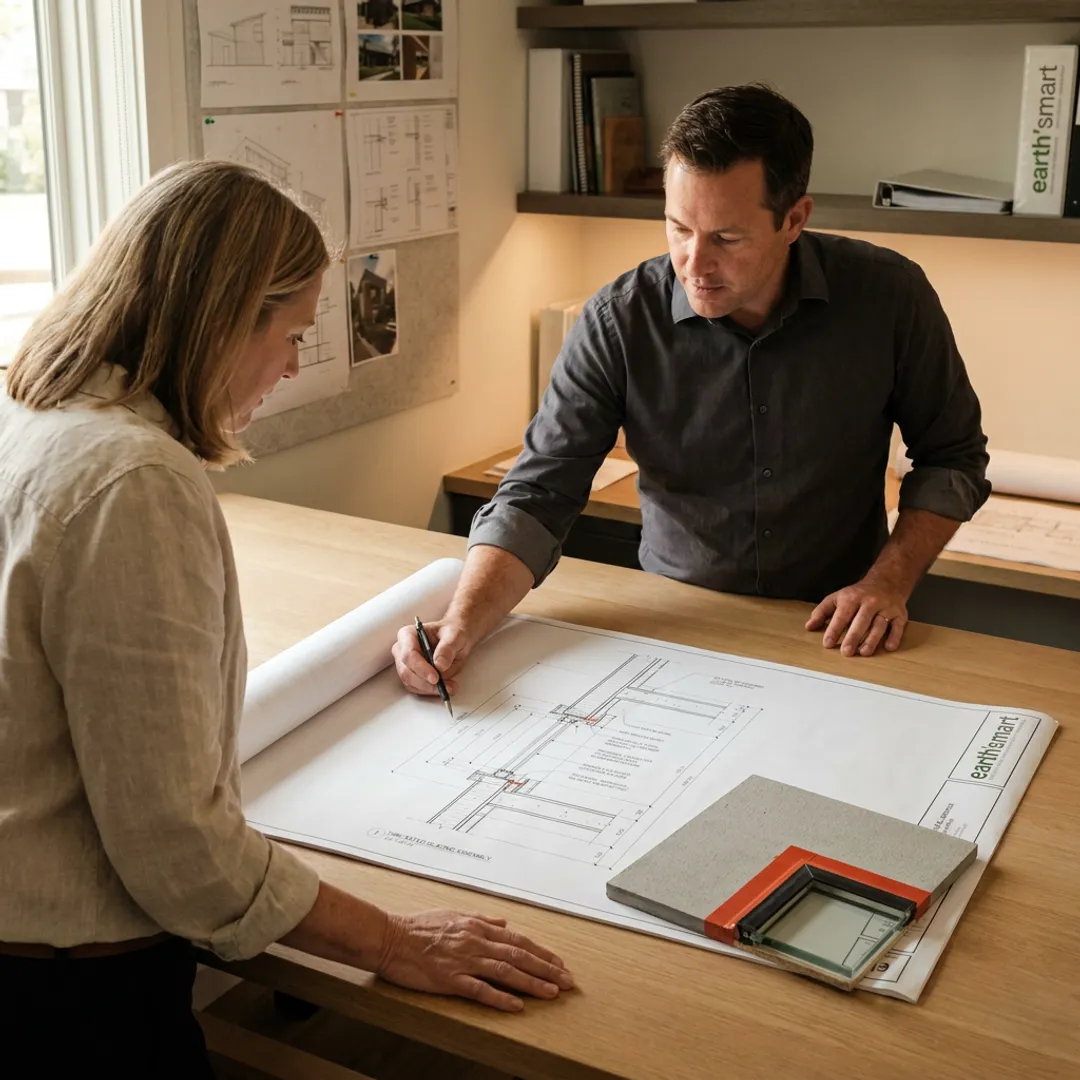 Architect reviewing fire-rated glazing plans