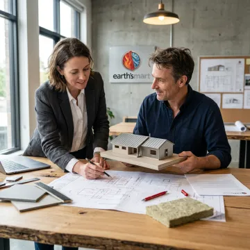 Architect and engineering team reviewing resilient home plans